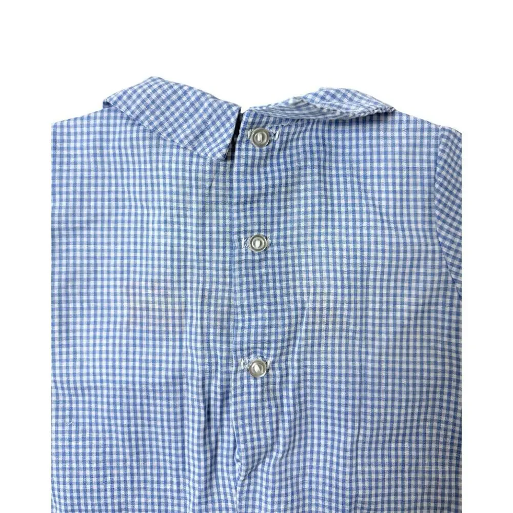 Vintage Alexis Baby Boy Smocked Train Bubble Romper Blue Gingham 6M Jon Jon - Picture 4 of 6